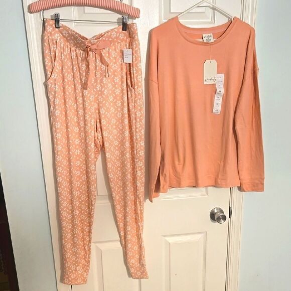 Wonderly Orange Pajama Set Soft Knit Sleepwear - Picture 1 of 10